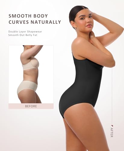 FeelinGirl Shapewear Bodysuits for Women Tummy Control Butt Lifter Panty Deep V Neck Bodysuit Tops - Thumbnail 4
