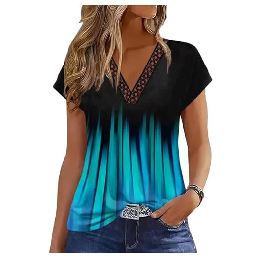 ETCYY Camisetas femininas para o verão 2025 da moda, caimento solto, gola V, cor lisa, manga cavada, blusas, Impressão a laser, M