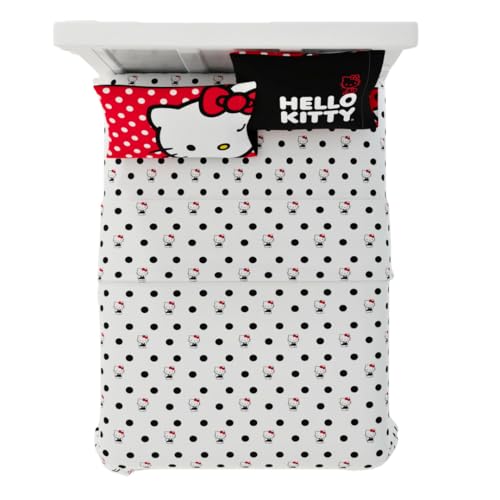 Franco Collectibles Hello Kitty Polka Dot Bedding Super Soft Microfiber 4 Piece Full Sheet Set, (Officially Licensed Product)