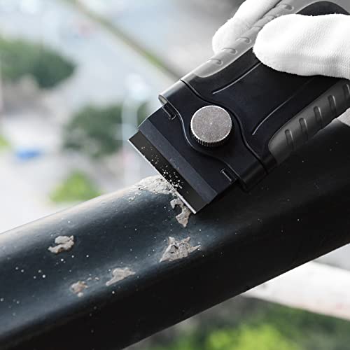Image of Gomake Razor Blade Scraper Tool, Windows, Glass Stovetop Paint Scraper | 10PCS Black Carbon Steel Blades Bulit-in Blade Storage Container, Removing Paint, Adhesive, Stickers, Labels, Decal,Grease