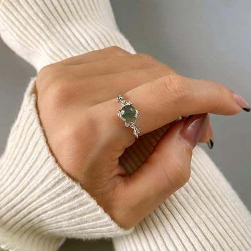Natural Moss Agate Ring 925 Sterling Silver Round opening adjustable Green Moss Agate Ring Promise Ring Engagement Wedding Jewelry Gift for Women2
