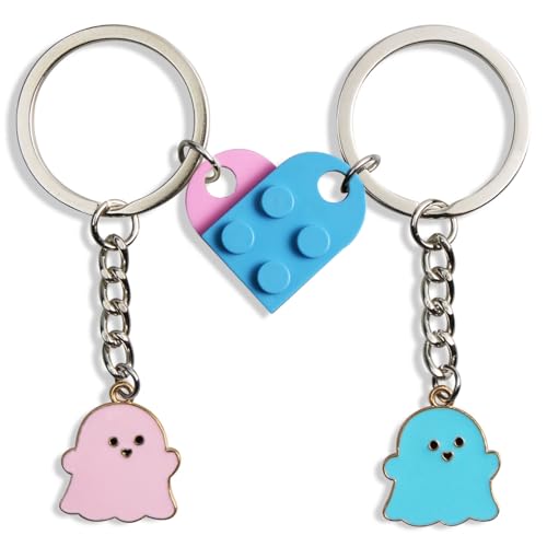 QqzsJewls Cute Halloween Boo Keychains Gifts for Women Men, Matching Heart Keychain for Couples, Best Friends Sisters Bag Keychain Birthday Valentines Day Christmas Gifts for Her Him P&B