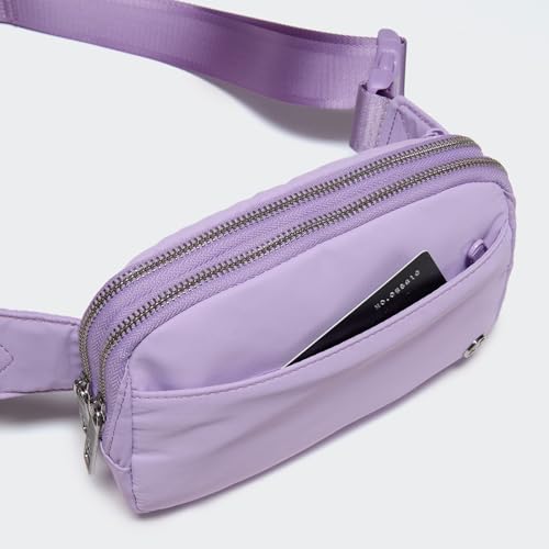 Image of Pander Everywhere Belt Bag for Women, 5 Zipper Pockets Nylon Crossbody Fanny Pack Purse (Lilac Purple).