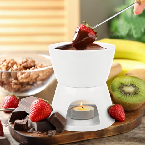 Schoko Fondueset Keramik Mini Schokofondue Käsefondue Fondue Set Topf Kerze Gabel Keramik Schokofondue Set Weiße Käsefonduetopf aus Porzellan Schokoladenschmelzer für Fondue – Bild 4