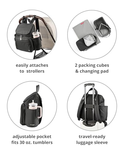 Image of Skip Hop Diaper Bag Backpack with Portable Changing Pad Adjustable Pocket for 30 oz. Tumblers 9 Total Pockets Insulated Packing Cubes Luggage Sleeve & Stroller Straps Fits a 14 inch Laptop Forma Next Oat