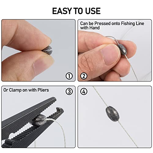 Dr.Fish 100 Pack Oval Split Shot Sinkers, Lead Fishing Weight Clip On Fishing Line Tackle Fly Fishing Freshwater Crappie Trout 3/50oz