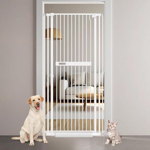 Xifamniy 180CM Türschutzgitter extra hoch,Breite 76CM-96CM Katze Treppenschutzgitter,Haustierzaune ohne Bohren,Automatisches Schließen,Weiß