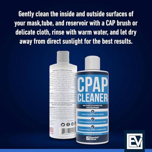 Essential Values CPAP Cleaner Pre-Wash, Safe & Scent-Free - 2 x 16 Fl Oz - Hose Cleaning Kit Supplies with Dye-Free Prewash Soap - Compatible with All C Pap Equipment & Machines