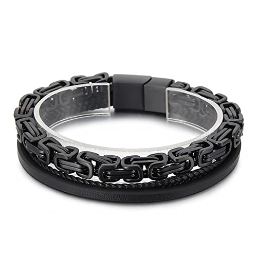 Bracelet cuir tressé 3 rangs KnSam et acier pour homme 21cm