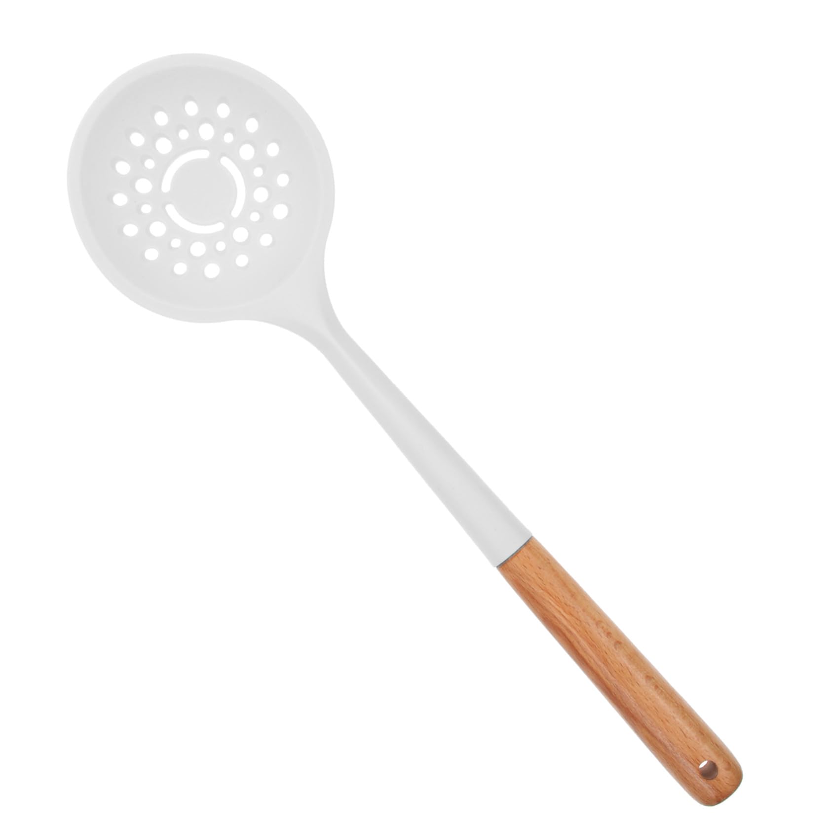 Cucchiaio Colapasta in Silicone e Legno, Forato, Resistente al Calore | Pasta e Noodles, Antiruggine e Anticorrosione, Utensile da Cucina per Scolare e Servire