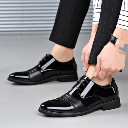 Mens Modern Patent Leather Lace Up Dress Oxford Shoes Classic Tuxedo Low Top Loafers for Business Wedding Formal Derby Shoes2