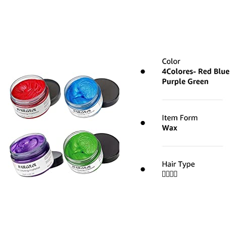 Temporary Hair Color Dye For Girls Kids, Hair Wax Color Girl Toys Gifts For Age 4 5 6 7 8 9 Birthday,Party, Cosplay Diy, Children's Day, Halloween, Christmas (4Colores- Red Blue Purple Green) #TOP7