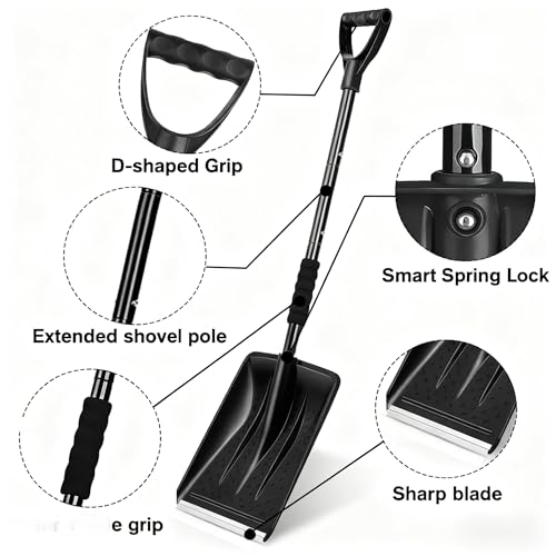 Snow Shovel 2025 Upgrade - Large Capacity Lightweight Aluminum Snow Removal Tool for Car Driveway Garden Camping Portable Parent Child Snow Play Shovel (Black) - Thumbnail 3