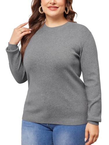 Image of Agnes Orinda Plus Size Sweater for Women Long Sleeve Crewneck Shirts 2024 Fall Knit Casual Basic Tee Tops