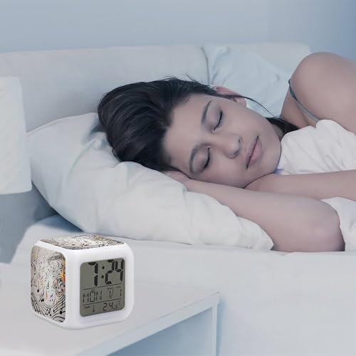 Despertador impreso decoración hogar con reloj digital LED multicolor de mesa 6