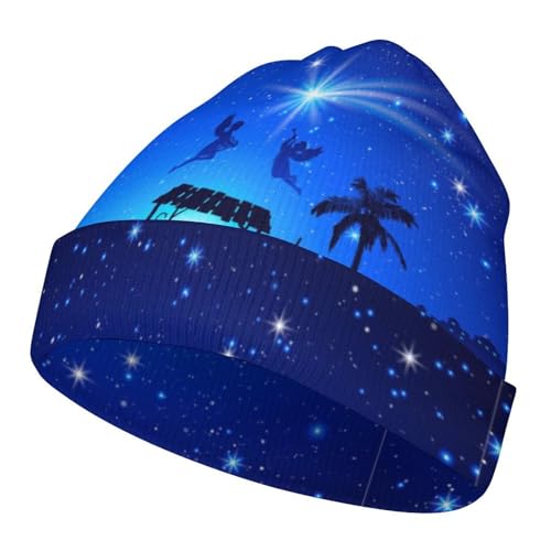 Christmas Christian Nativity Scene Kids Beanie Hat for for Girls Boys Children Cap Winter Knitted Chemo Cancer Headwear Accessories Gifts Decoration Black