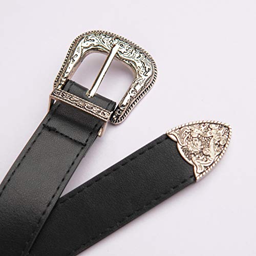 Image of Western-Leather-Belts-Women Vintage Waist-Belts with Hollow Out Flower