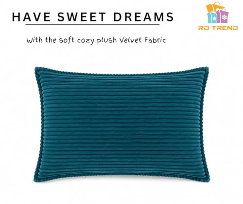 Image of RD TREND Presents Velvet 250 GSM Self Stripe Pillow Cover Set of 2 with Zipper, Size -18 inch x 28 inch Inches (45x71 Cm) (Crash Blue)