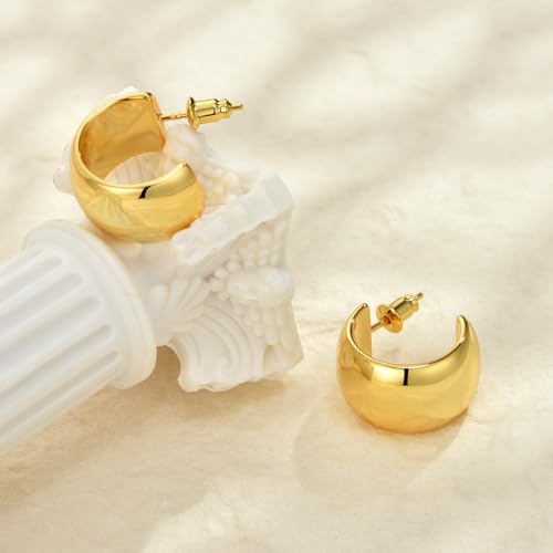 18K Gold Plated Hoop Earrings for Women Girls 14K Gold Plated Gold Earrings with 925 Sterling Silver Post Stud Earrings for Gifts3