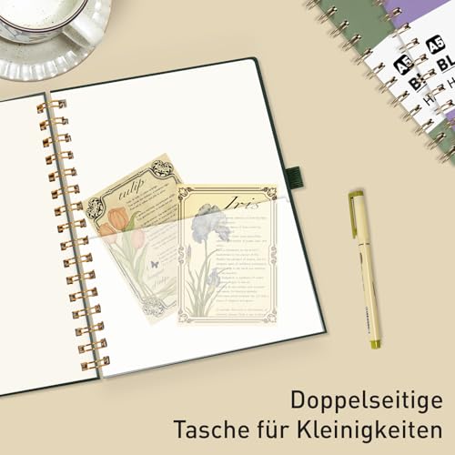 PYNEX Notizbuch A5 Dotted, Hardcover,Notebook, Notizblock Spiralbindung With 140 Blatt 100GSM, Tagebuch für Erwachsene,Schule - Dunkelgrün