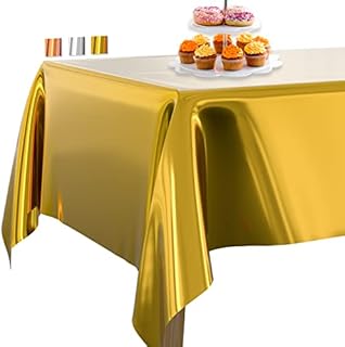PartyWoo Rose Gold Foil Tablecloth, 2 PACK 54 x 108 Inch Rectangle Party, for 6 to 8 Foot Table, Metallic Cover, Waterproof Cloth Birthday, Wedding ,, Rose Gold-2 Pack-9565