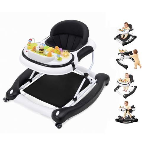 Image of 5 in 1 Baby Walker, Music and Lights Walker for Baby Boy Girls 6-12 Months, Foldable Baby Walkers with Wheels and Bouncer Combo Portable, Toddler Infant Walker with Adjustable Height