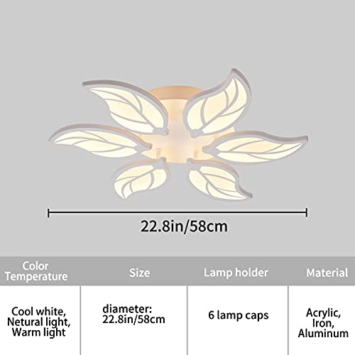 Image of RJ-60W Modern 6 Heads Ceiling Light with Dimmable Remote Control Cool White, Warm White, Natural White, Flush Mount Lighting Fixture for Living Room Children Bedroom Dining Room (2 Years Warranty)