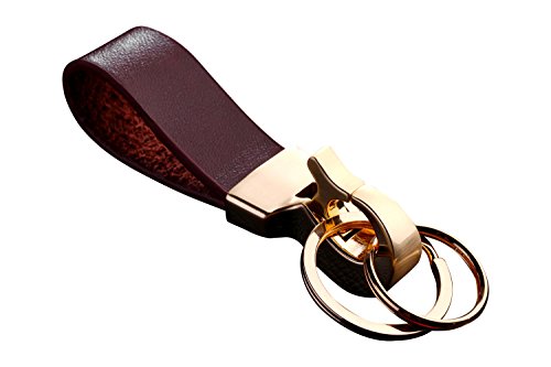 Preisvergleich Produktbild Cerbery - Schlüsselanhänger aus Leder mit Ringen und Geschenkbox - Auto Geschenk Schlüsselband Schlüsselbund Schlüsselhalter Schlüsselring (Gold)
