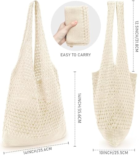 Image of Boho Crochet Beach Tote Shoulder Bag with Colored Beads | Colorful Aesthetic Hippie Knit Bag for Women