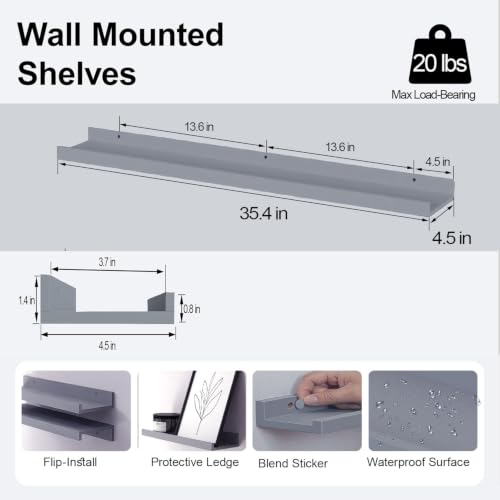 Image of Grey Floating Shelves for Wall Decor, 36 in Shelf with Lip Set of 2