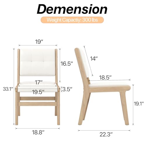 Image of KCC Modern PU Leather Dining Chairs Set of 2, Upholstered Kitchen Chairs with Solid Wood Legs and Comfortable Seat for Dining Room Lounge Bedroom(White)