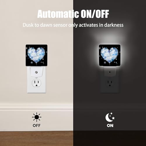 Image of Winter Art Hearts Dusk to Dawn Night Light, Auto Sensor Lamp Home Indoor Stairway Kitchen Corridor, Night Lights Plug into Wall Decor, Boys Girls Women Men Room Gifts