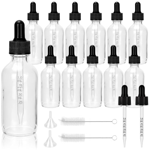 Cehomi - 12 Pack 2 oz Glass Dropper Bottles with Measured Dropper - 60ml Clear Tincture Bottles for Essential Oils, Perfumes, Aromatherapy, Chemistry Lab Chemicals - -6%