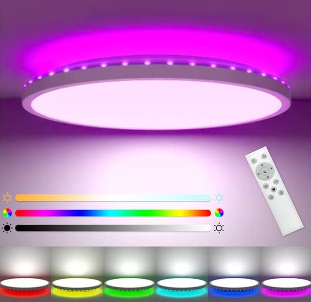 LED Ceiling Light Dimmable, 24W 3200LM Bathroom Lights Ceiling with Remote Control, RGB Color Changing, 3000-6500K, Timer & Memory, Round Flush Ceiling Lamp for Bedroom Living Room Kitchen Hallway