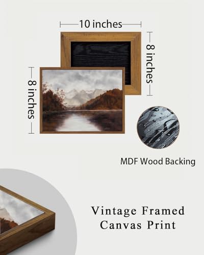 Image of KISSFOX Framed Wall Art Vintage Wall Art Autumn Lake Scenery Canvas Art Forest Pictures Moody Paintings Fall Artwork Farmhouse Prints For Bedroom Kitchen Living Room