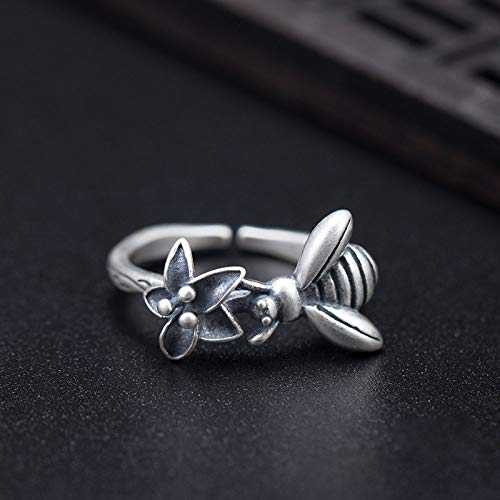 Bague rétro en détresse de feuilles de S925 argent pour femme