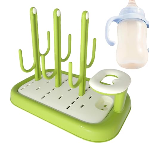 Secador de biberones para biberones con bandeja de goteo, escurridor vertical para botellas, escurridor de botellas en forma de cactus, estación de secado para biberones
