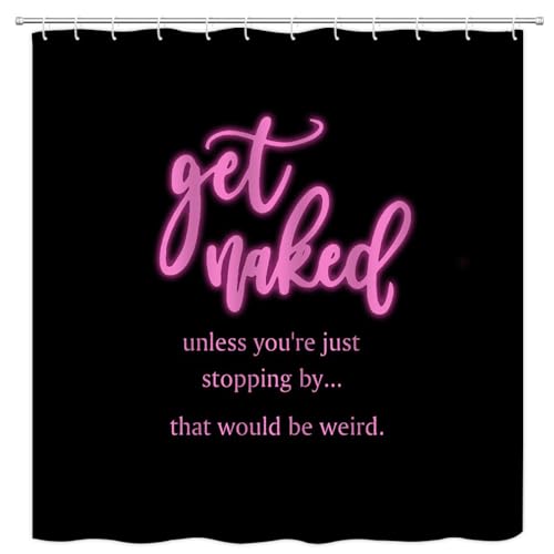 VPUPCN Get Naked Shower Curtain Pink Funny Quote Cute Font Words Black Modern Fashion Cool Simple Polyester Curtains Bathroom Decor with Hooks 70 Wx70 H