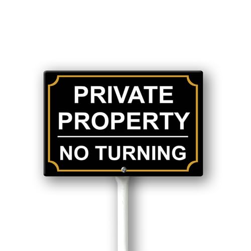 Vdenvileye Private Property No Turning Sign For House, 12" x 8" All Aluminum Construction Yard Sign With 12.8" Long Stake, UV Protected Weather Resistant and Easy Install for Lawns Garden