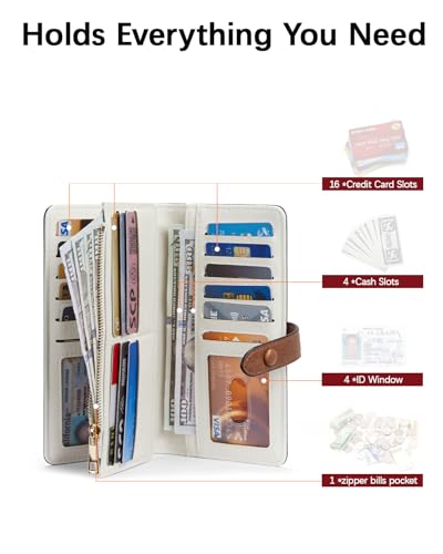 BOSTANTEN Womens Leather Wallets RFID Blocking Large Capacity Trifold Card Holder Ladies Phone Clutch Beige＆Brown3