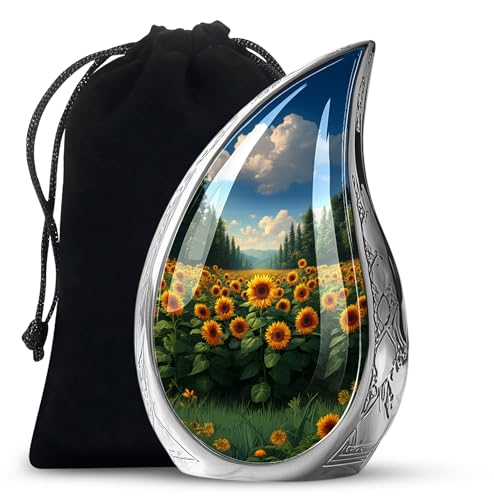 Image of Cremation Urns for Ashes Sunflowers - Large Urns for Human Ashes Adult Male - Sunflower Urn for Human Adult Man and Women - Large Decorative Urn for Mom and Dad 10inch
