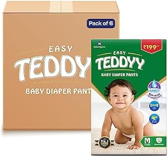 TEDDYY Baby Diapers Pants Easy Medium 84 Count, 7-12 kgs, 12 hrs Leak Protection, Anti - Bacterial (14 count,Pack of 6)