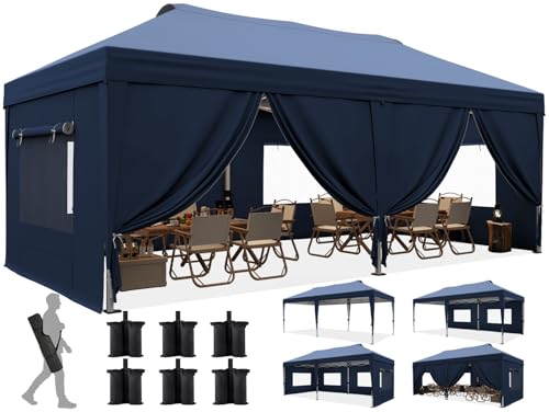 Quictent Pavillon 3x6m Faltpavillon EIN-Tasten-Zentralverriegelung,Wasserdicht UV-beständig, Gartenpavillon faltbar mit 6 Seitenwänden, robust für Hochzeiten, Blau