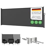STEELSØN Zirella Seitenmarkise 200x500cm – Windschutz ausziehbar in Anthrazit – Markise wetterfest – Sichtschutz – Seitenrollo mit Wandhalterung – Sonnenschutz Blickdicht – Wandmarkise aus Aluminium