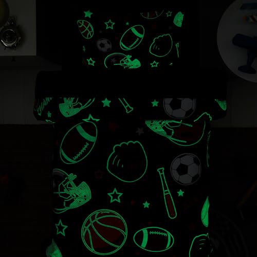 Twin Comforter Set for Boys-5 Pieces Sports Ball Games Glow in The Dark Twin Bedding Sets for Kids, Ultra Soft Bed in A Bag with Sheets
