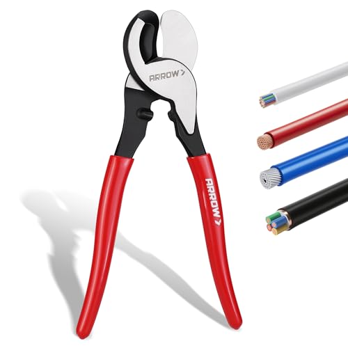 ARROW 9.5” Cable Cutter High Leverage, Wire Cutters Heavy Duty with Thick Dip-Grip Handle, CR-V Steel, Cutter Tool for 4/0 Aluminum, 2/0 Soft Wire, and 100PR 24AWG Communications Cable