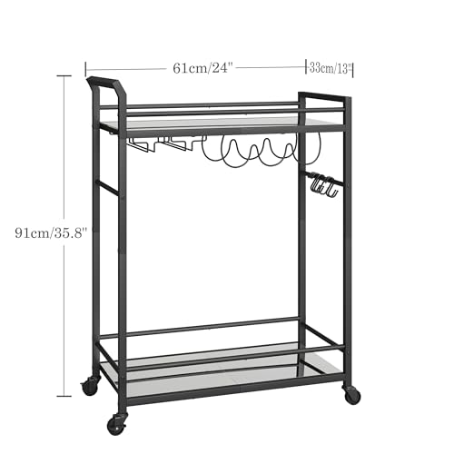 Image of 3 Tier Bar Cart, Small Beverage Cart, Mini Bar Cart with Wine Rack, Home Bar Serving Cart with Wheels for Kitchen Dining Living Room (Black, Mirrored) GBC106BU