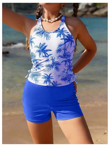 Image of Girl's 2 Piece Tankini Set Tropical Print Bathing Suits Hawaiian Swimsuits with Shorts Beachwear Tankini