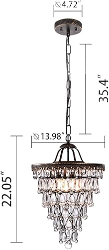 Miniatura 3 de Wellmet Candelabro de Cristal de 14 Pulgadas, Candelabros de Baño de Bronce Estilo Granja, Lámpara Colgante de 4 Luces para Vestíbulo, Accesorio de