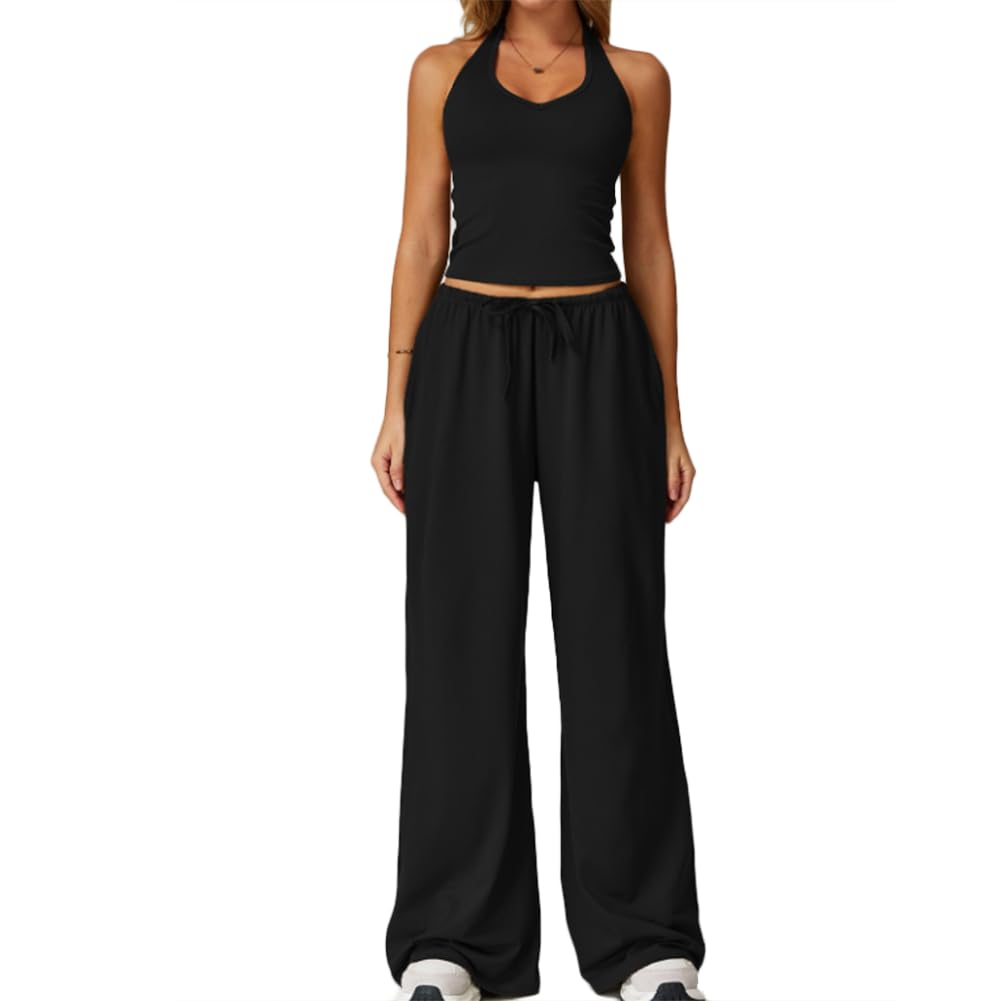 XYFfybhsd Active Wear Sport Woman Flare Pants Gym Fitness Sets 2 Piece Sexy Yoga Outfit Apparel(Size:M,Color:Black)